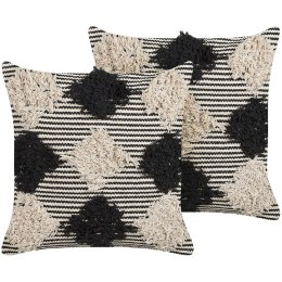  2 bawełniane poduszki dekoracyjne geometryczny wzór 50 x 50 cm beżowo-czarne BHUSAWAL Lumarko!
