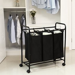 Kosz na pranie z 3 wyjmowanymi torbami, wózek do prania, organizator zabawek na kółkach, solidne, 3 x 44L, czarny