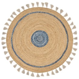 Dywan okrągły z juty ⌀ 140 cm beżowo-niebieski OBAKOY Lumarko!