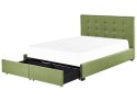 Łóżko z szufladami tapicerowane 140 x 200 cm zielone LA ROCHELLE Lumarko!