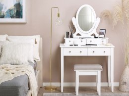 Toaletka 4 szuflady owalne lustro ze stołkiem biała LUNE Lumarko!