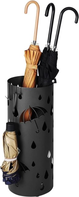 Stojak na parasole, metalowy uchwyt na parasole do przedpokoju, z tacą na wodę i 4 haczykami, 6,7 x 6,7 x 16,1 cala, okrągły, cz