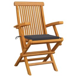  Krzesła ogrodowe, antracytowe poduszki, 4 szt., drewno tekowe Lumarko!