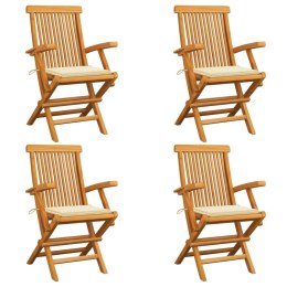  Krzesła ogrodowe, kremowe poduszki, 4 szt., lite drewno tekowe Lumarko!
