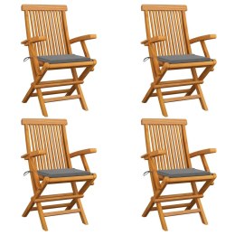  Krzesła ogrodowe, szare poduszki, 4 szt., lite drewno tekowe Lumarko!