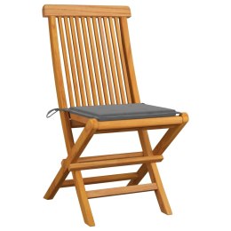  Krzesła ogrodowe, szare poduszki, 6 szt., lite drewno tekowe Lumarko!