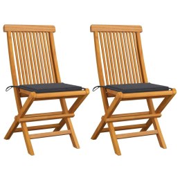  Krzesła ogrodowe z antracytowymi poduszkami, 2 szt., tekowe Lumarko!