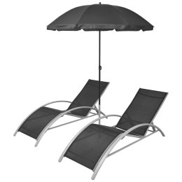  Leżaki z parasolem, aluminiowe, czarne Lumarko!