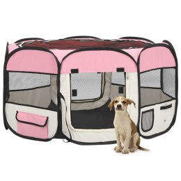  Składany kojec dla psa, z torbą, różowy, 125x125x61 cm Lumarko!