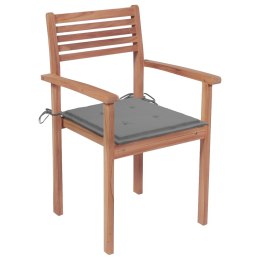  Krzesła ogrodowe, 4 szt., szare poduszki, drewno tekowe Lumarko!