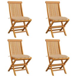  Krzesła ogrodowe, beżowe poduszki, 4 szt., lite drewno tekowe Lumarko!
