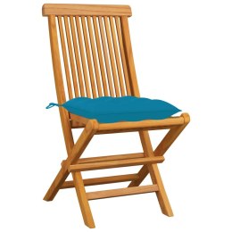  Krzesła ogrodowe, jasnoniebieskie poduszki, 4 szt., tekowe Lumarko!
