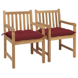  Krzesła ogrodowe z poduszkami w kolorze wina, 2 szt., tekowe Lumarko!
