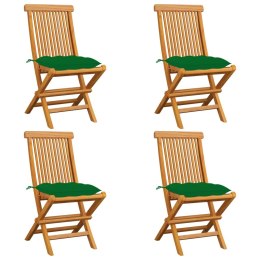  Krzesła ogrodowe, zielone poduszki, 4 szt., lite drewno tekowe Lumarko!