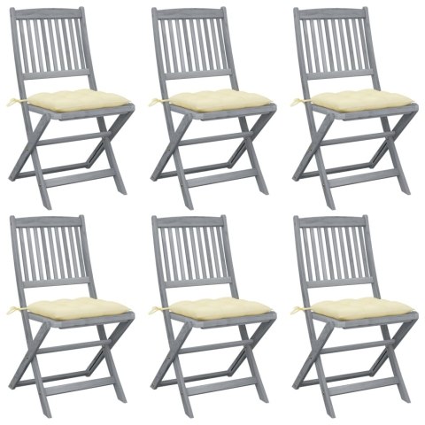  Składane krzesła ogrodowe, 6 szt., poduszki, drewno akacjowe Lumarko!