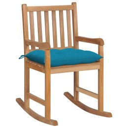 Lumarko Fotel bujany z jasnoniebieską poduszką, lite drewno tekowe
