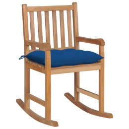 Lumarko Fotel bujany z niebieską poduszką, lite drewno tekowe
