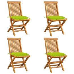  Krzesła ogrodowe, jasnozielone poduszki, 4 szt., drewno tekowe Lumarko!
