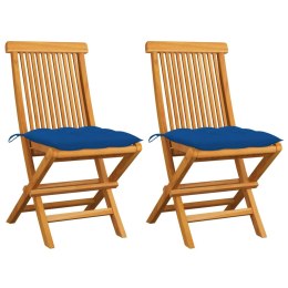  Krzesła ogrodowe z niebieskimi poduszkami, 2 szt., tekowe Lumarko!