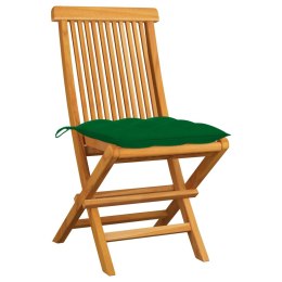  Krzesła ogrodowe z zielonymi poduszkami, 2 szt., drewno tekowe Lumarko!