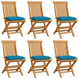  Krzesła ogrodowe, jasnoniebieskie poduszki, 6 szt., tekowe Lumarko!