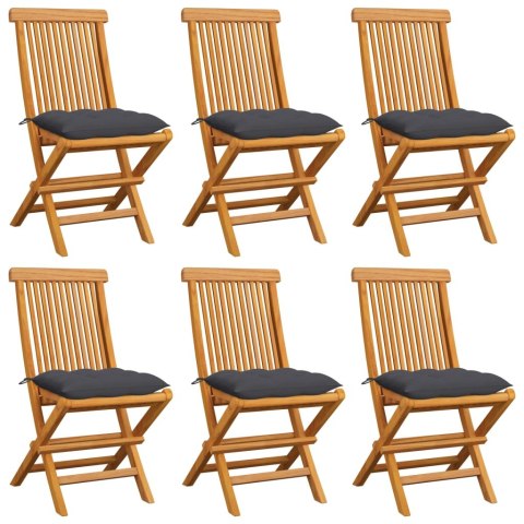  Krzesła ogrodowe z antracytowymi poduszkami, 6 szt., tekowe Lumarko!