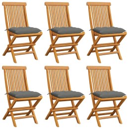  Krzesła ogrodowe z szarymi poduszkami, 6 szt., drewno tekowe Lumarko!