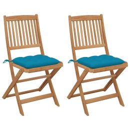  Składane krzesła ogrodowe z poduszkami, 2 szt., drewno akacjowe Lumarko!
