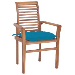 Krzesła stołowe, 4 szt., jasnoniebieskie poduszki, tekowe Lumarko!