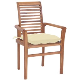  Krzesła stołowe, 4 szt., kremowe poduszki, drewno tekowe Lumarko!