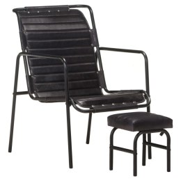  Fotel wypoczynkowy z podnóżkiem, czarny, skóra naturalna Lumarko!