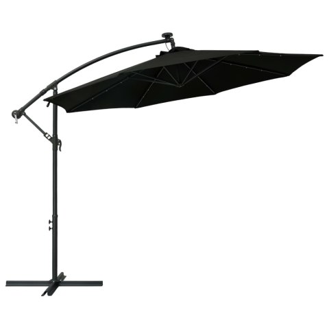  Parasol wiszący z LED i stalowym słupkiem, 300 cm, czarny Lumarko!