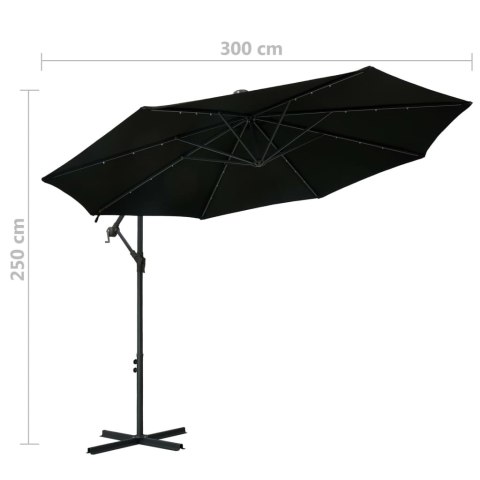  Parasol wiszący z LED i stalowym słupkiem, 300 cm, czarny Lumarko!