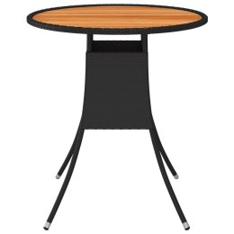 Lumarko Ogrodowy stolik jadalniany, czarny, Ø 70 cm, rattan PE i akacja