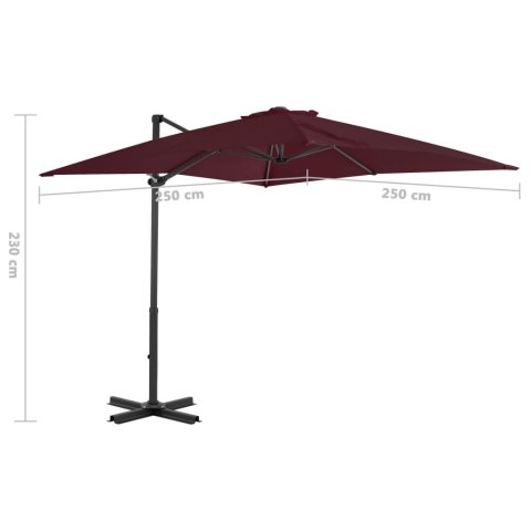  Parasol wiszący na aluminiowym słupku, bordowy, 250x250 cm Lumarko!