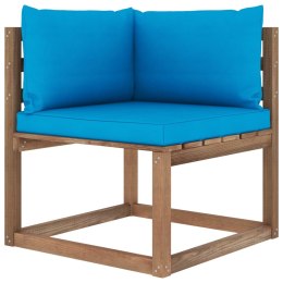 Ogrodowa sofa narożna z palet, z jasnoniebieskimi poduszkami Lumarko!