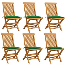  Krzesła ogrodowe, zielone poduszki, 6 szt., drewno tekowe Lumarko!