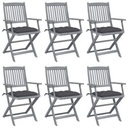  Składane krzesła ogrodowe, 6 szt., z poduszkami, akacjowe Lumarko!