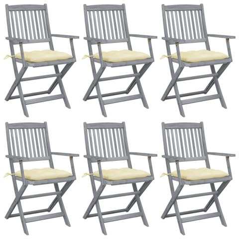  Składane krzesła ogrodowe, 6 szt., z poduszkami, akacjowe Lumarko!