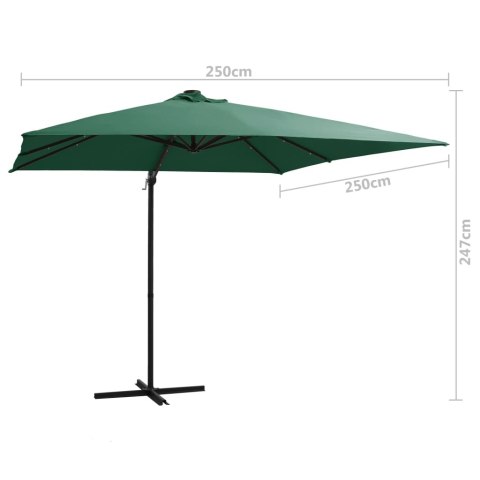  Parasol wiszący z LED i stalowym słupkiem, 250x250 cm, zielony Lumarko!
