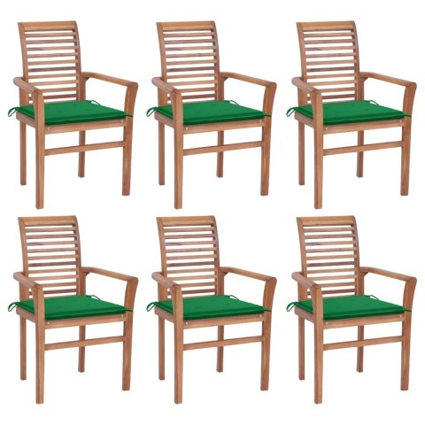  Krzesła stołowe z zielonymi poduszkami, 6 szt., drewno tekowe Lumarko!