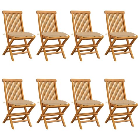  Krzesła ogrodowe z beżowymi poduszkami, 8 szt., drewno tekowe Lumarko!