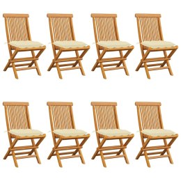  Krzesła ogrodowe z kremowymi poduszkami, 8 szt., drewno tekowe Lumarko!