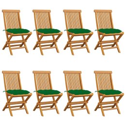  Krzesła ogrodowe z zielonymi poduszkami, 8 szt., drewno tekowe Lumarko!