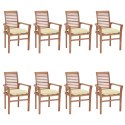  Krzesła stołowe 8 szt., z kremowymi poduszkami, drewno tekowe Lumarko!