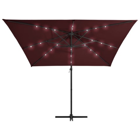  Parasol wiszący z LED, bordowy, 250x250 cm Lumarko!