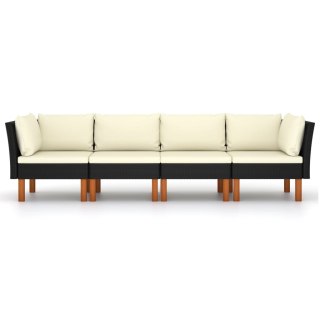  4-osobowa sofa ogrodowa z poduszkami, polirattan, czarna Lumarko!