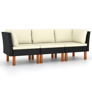  3-osobowa sofa ogrodowa z poduszkami, polirattan, czarna Lumarko!