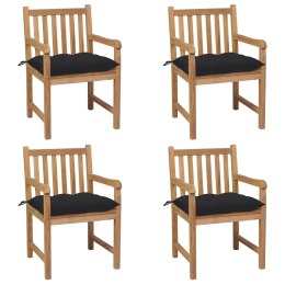  Krzesła ogrodowe z czarnymi poduszkami, 4 szt., drewno tekowe Lumarko!