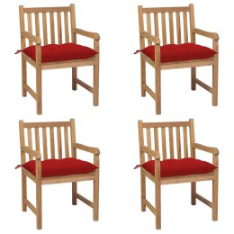  Krzesła ogrodowe z czerwonymi poduszkami, 4 szt., drewno tekowe Lumarko!
